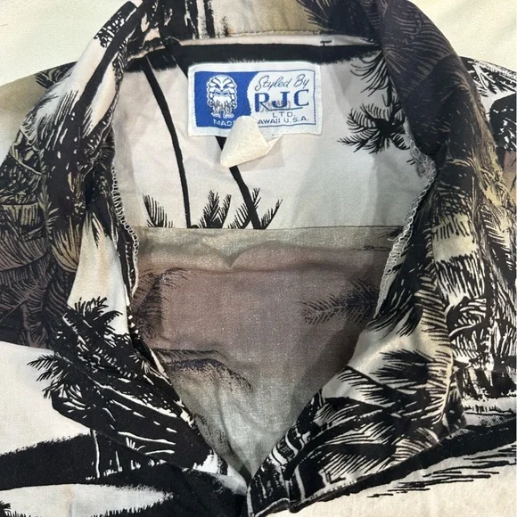 Vintage RJC Hawaiian Shirt Mens L Tropical Beach Scene Short Sleeve Sail Floral - Picture 4 of 12